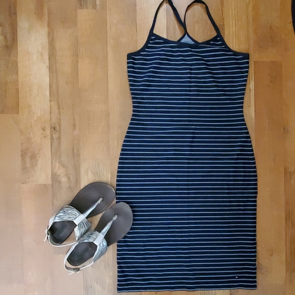 Tommy Hilfiger Womans Stretch Navy Striped Sleeveless Racerback Dress Size M - Picture 3 of 12